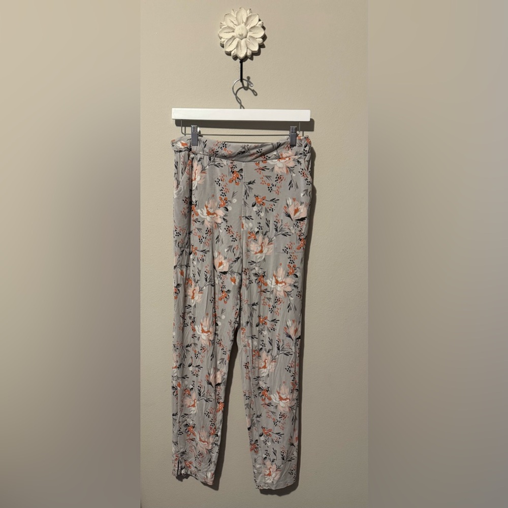 Duluth Trading Co Women’s Small Grey Floral Modal Pants Pockets Comfy Coastal